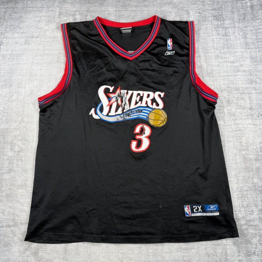 Philadelphia 76ers Jersey Mens 2XL Black Vintage Y2K Allen Iverson 3 Reebok NBA